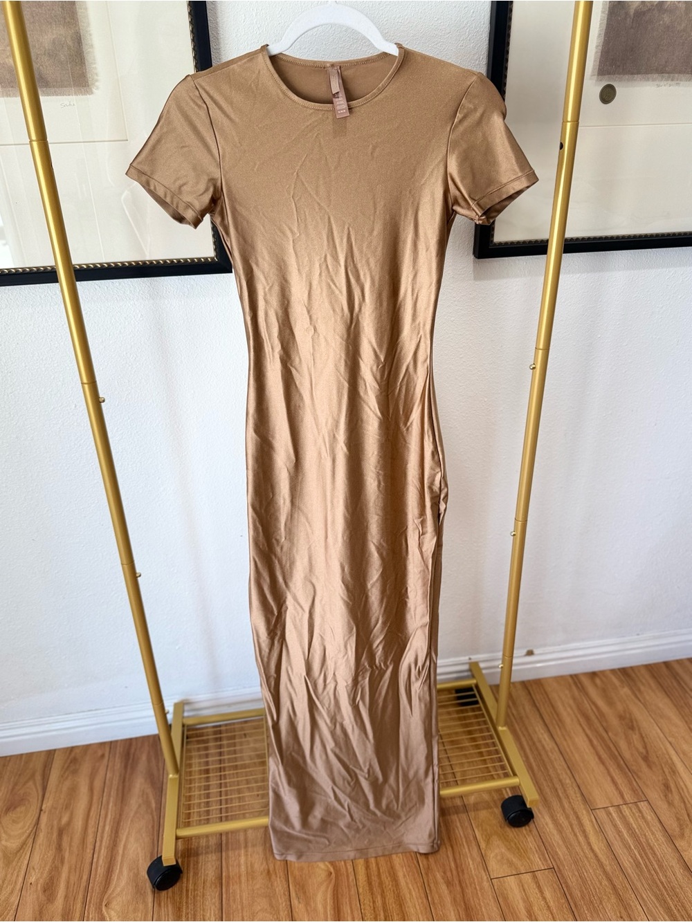 SKIMS Short-Sleeve Maxi Dress in Camel